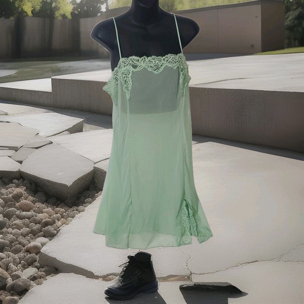 Wacoal Size XL Sheer Lime Green Baby Doll Short Sexy Nightie Lingerie Gown - Picture 2 of 12